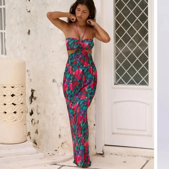 dress formal Colors Dress 3545 - Long Print Organza A-Line Dress